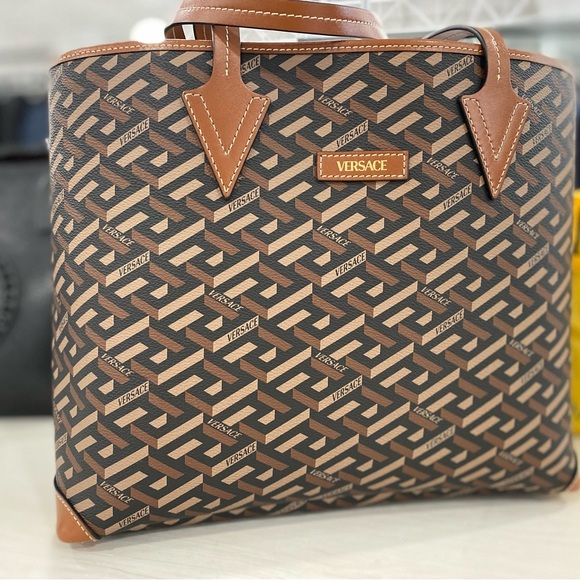 Versace Greca Monogram Coated Canvas Tote - Picture 1 of 6